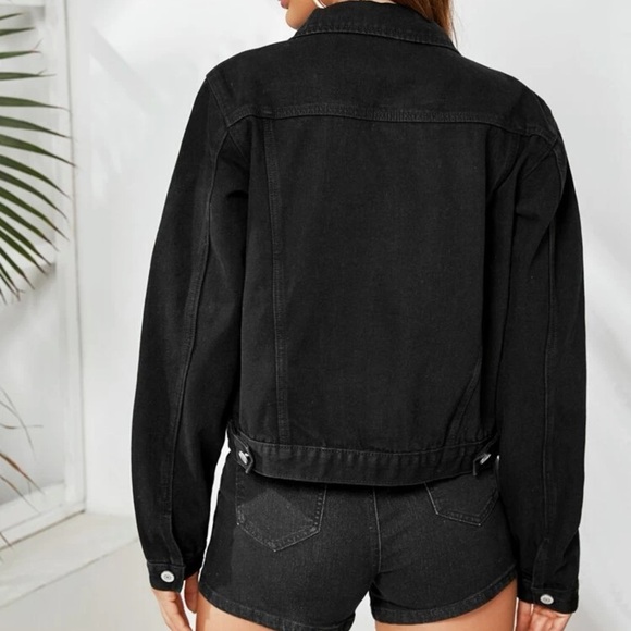 Denim jacket trucker jean jacket minimalist classic black dark wash - Picture 2 of 6